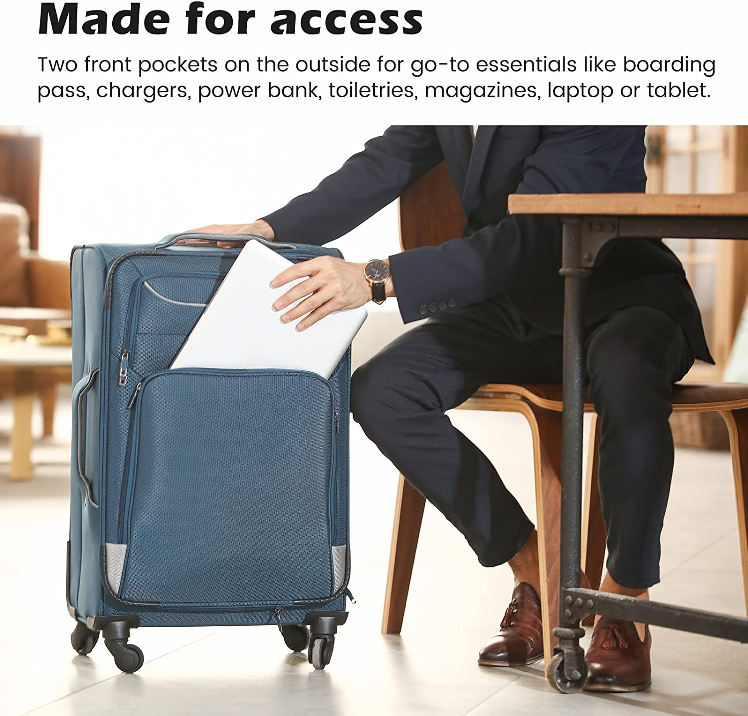 Coolife Luggage 3 Piece Set Suitcase Spinner Softshell lightweight (blue+sliver) - Image 2